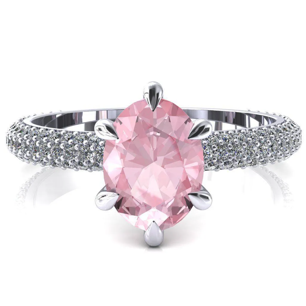 Elley Oval Pink Sapphire 6 Claw Prong Diamond Accent Engagement Ring
