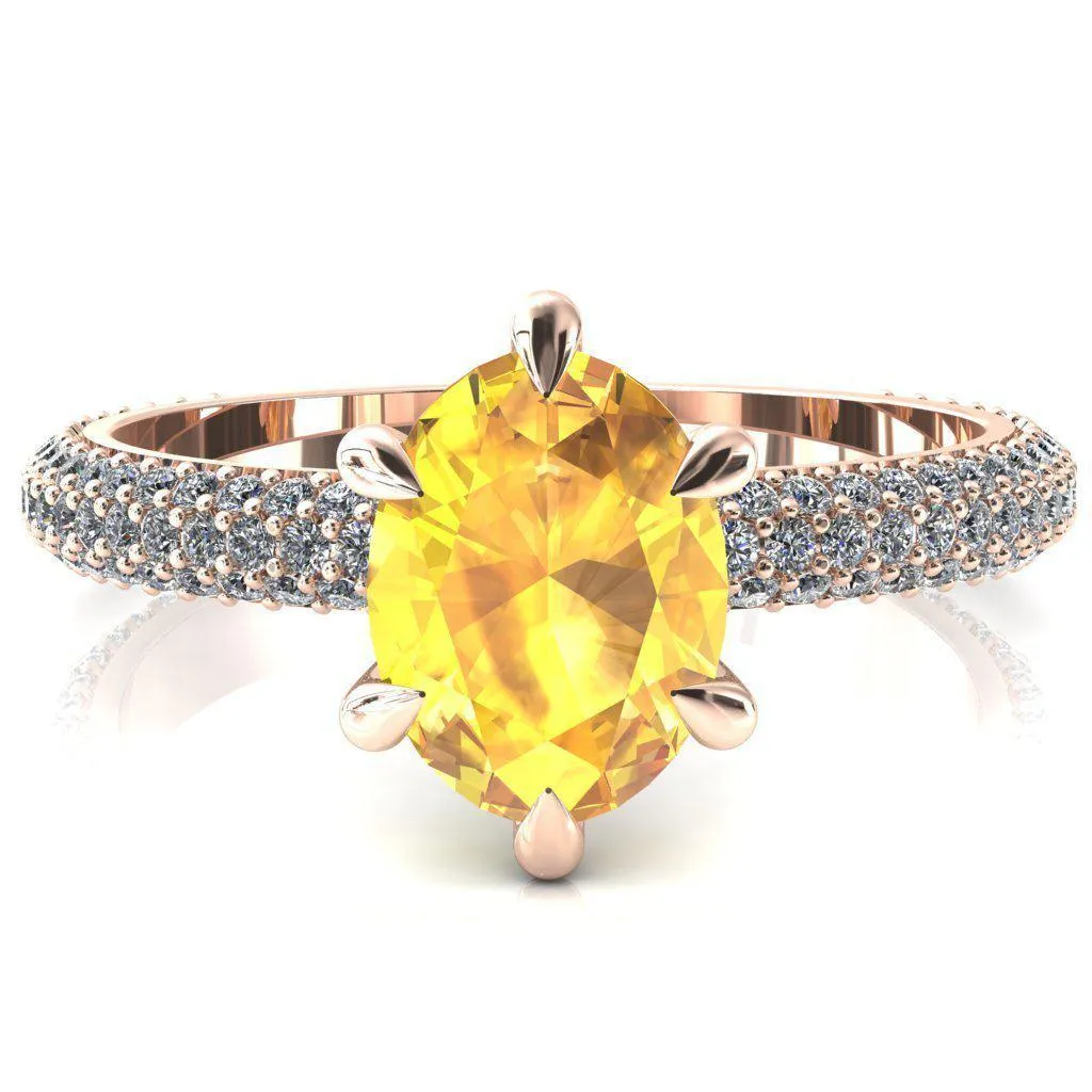 Elley Oval Yellow Sapphire 6 Claw Prong Diamond Accent Engagement Ring
