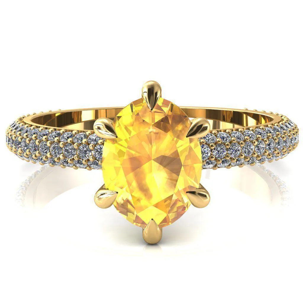 Elley Oval Yellow Sapphire 6 Claw Prong Diamond Accent Engagement Ring