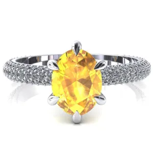 Elley Oval Yellow Sapphire 6 Claw Prong Diamond Accent Engagement Ring