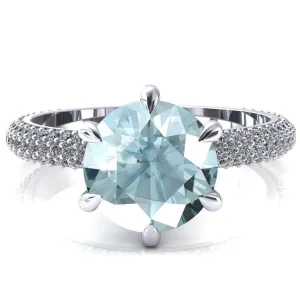 Elley Round Aqua Blue Spinel 6 Claw Prong Diamond Accent Engagement Ring