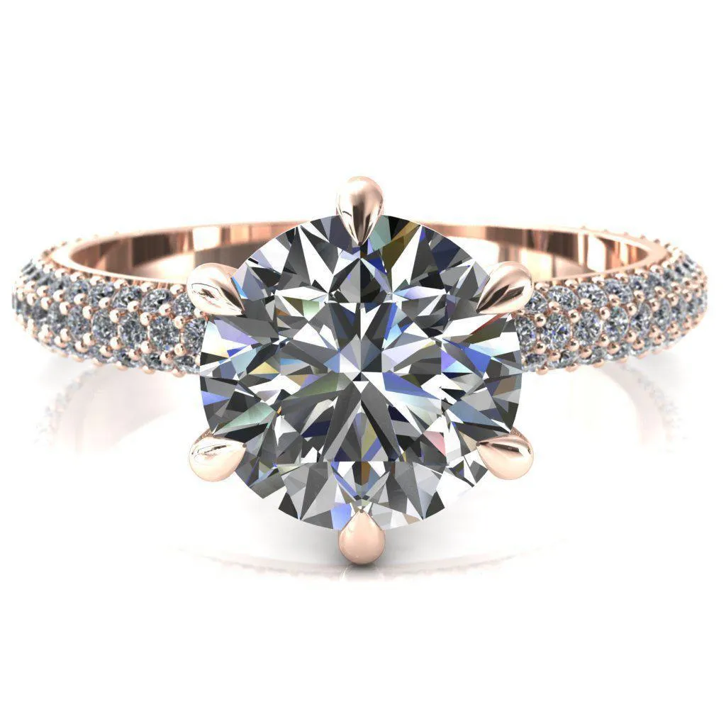 Elley Round Center Stone 6 Claw Prong Diamond Accent Engagement Ring