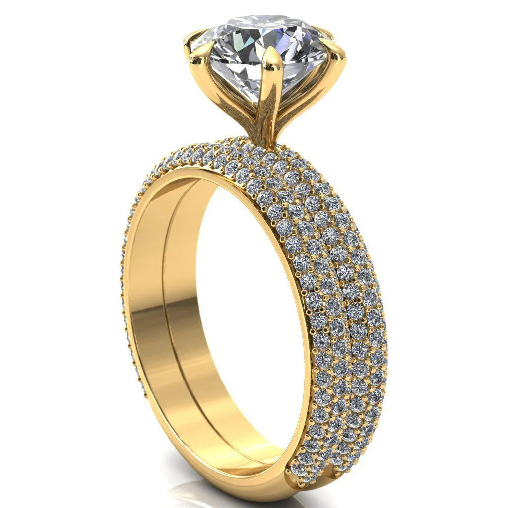 Elley Round Center Stone 6 Claw Prong Diamond Accent Engagement Ring