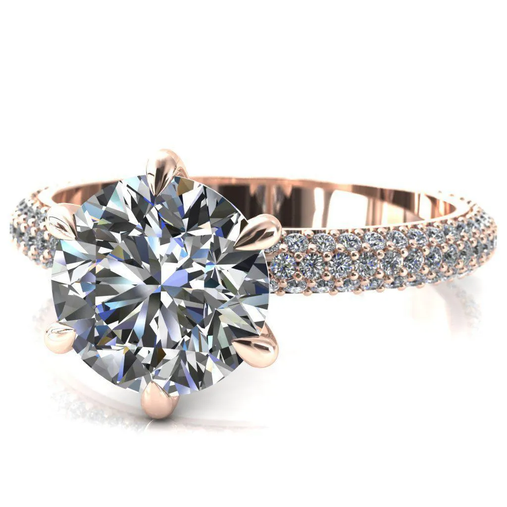 Elley Round Center Stone 6 Claw Prong Diamond Accent Engagement Ring