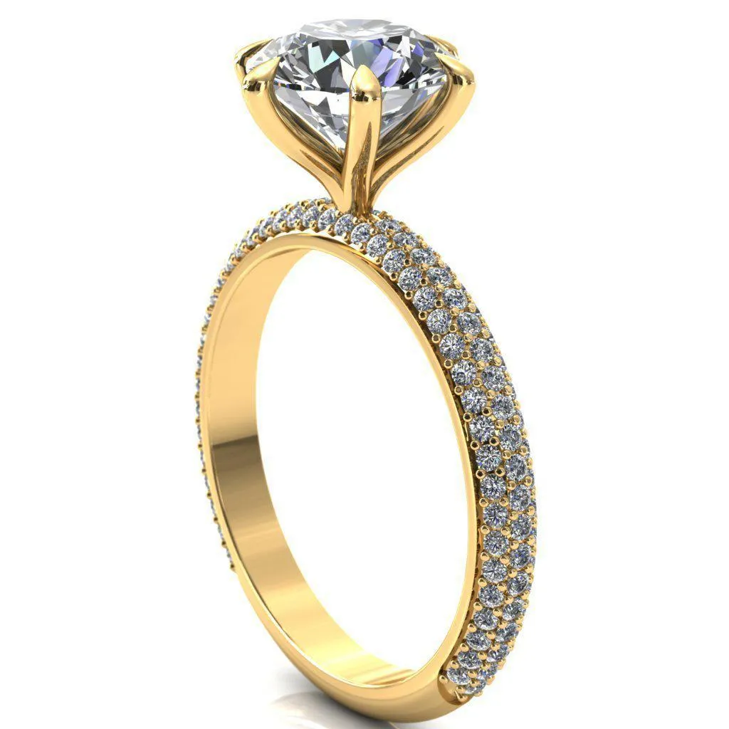 Elley Round Center Stone 6 Claw Prong Diamond Accent Engagement Ring