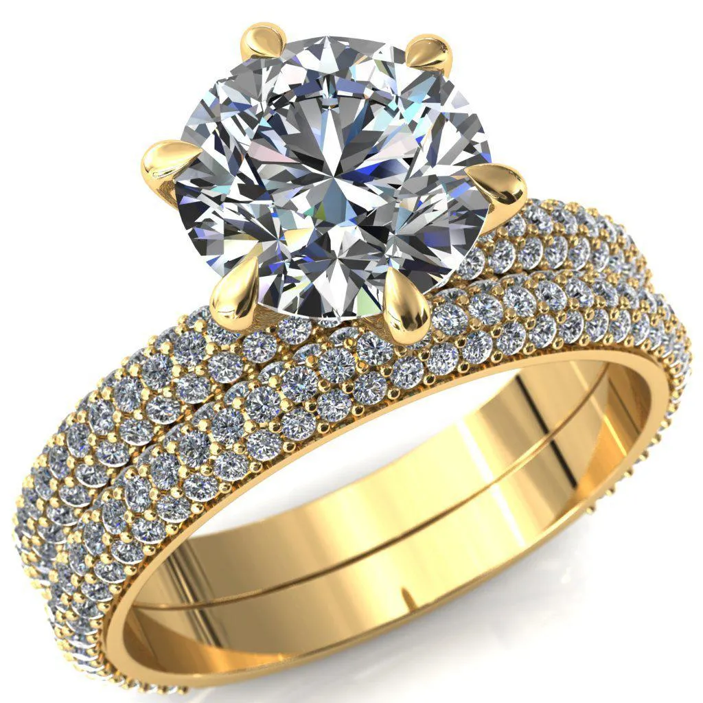 Elley Round Center Stone 6 Claw Prong Diamond Accent Engagement Ring
