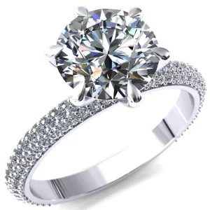 Elley Round Center Stone 6 Claw Prong Diamond Accent Engagement Ring