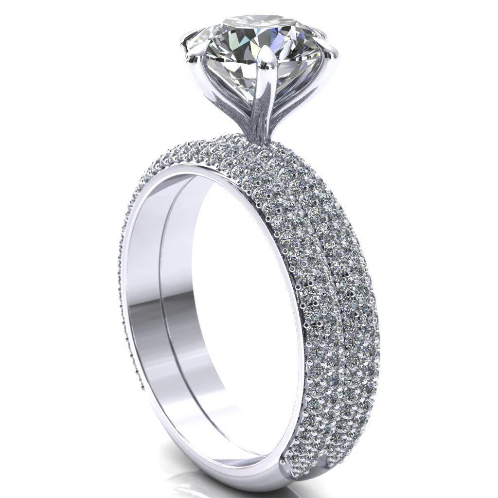Elley Round Center Stone 6 Claw Prong Diamond Accent Engagement Ring