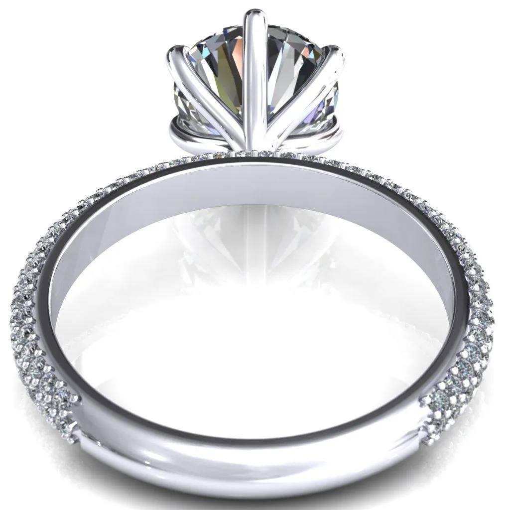 Elley Round Center Stone 6 Claw Prong Diamond Accent Engagement Ring