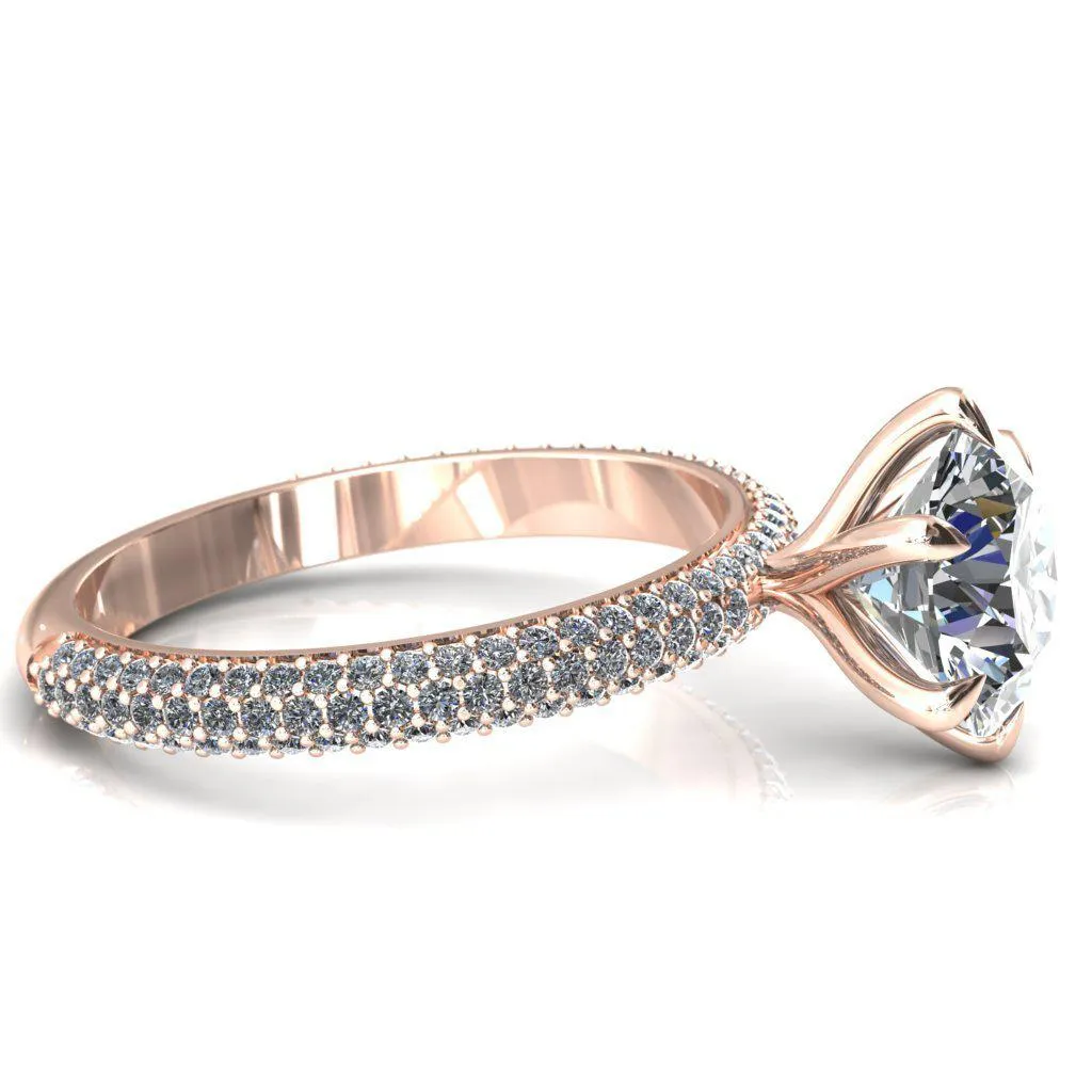 Elley Round Center Stone 6 Claw Prong Diamond Accent Engagement Ring