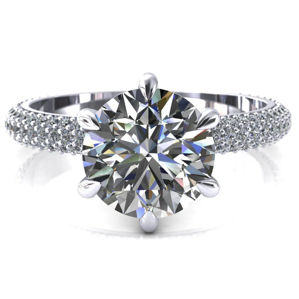 Elley Round Center Stone 6 Claw Prong Diamond Accent Engagement Ring