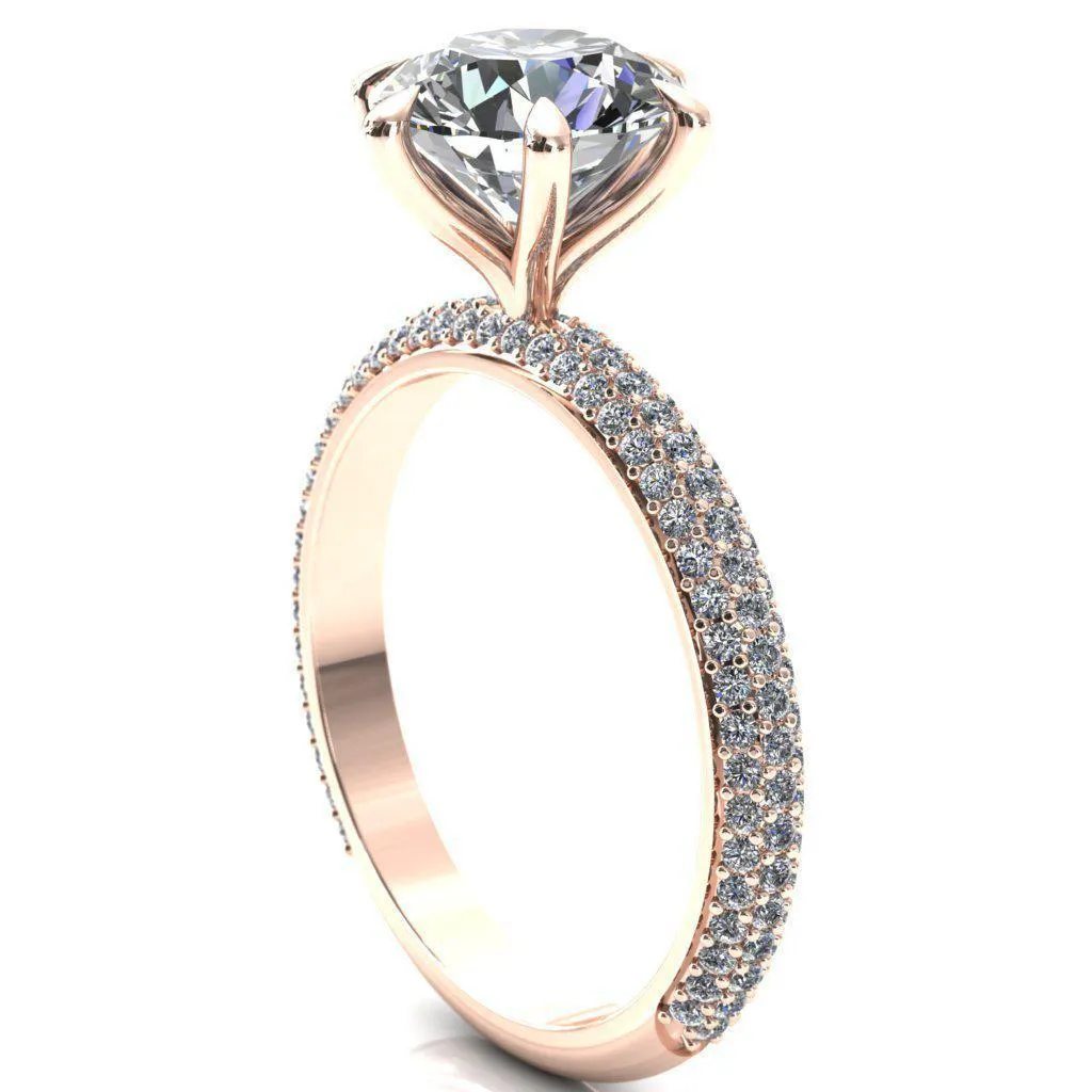Elley Round Center Stone 6 Claw Prong Diamond Accent Engagement Ring