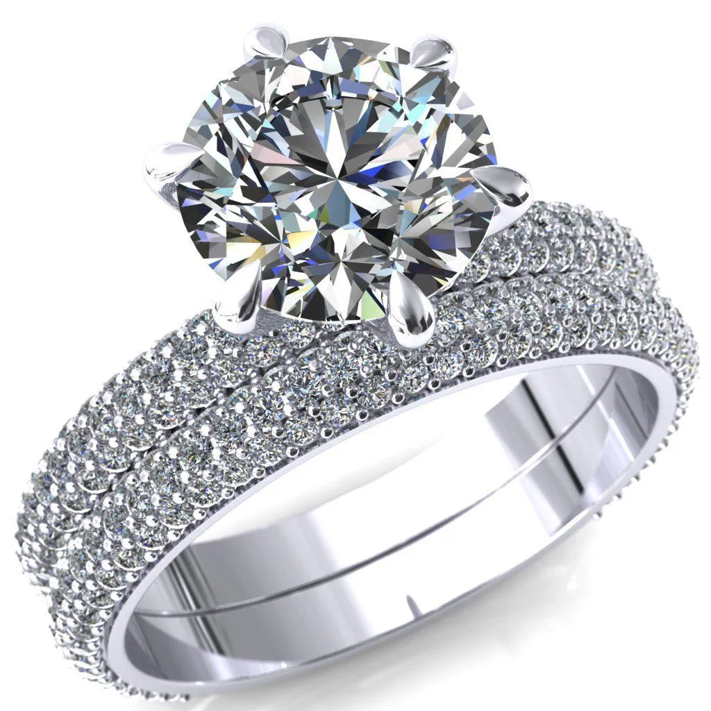 Elley Round Center Stone 6 Claw Prong Diamond Accent Engagement Ring