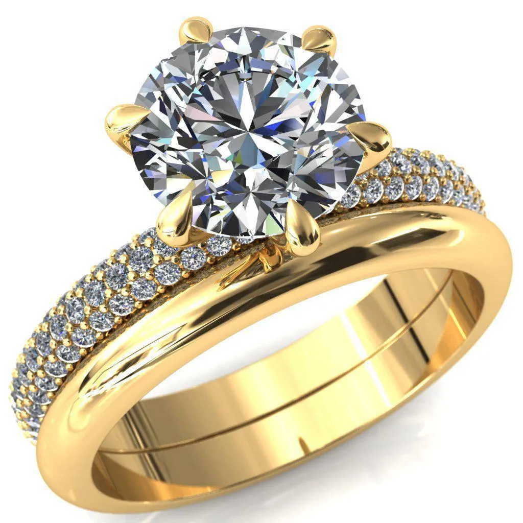 Elley Round Center Stone 6 Claw Prong Diamond Accent Engagement Ring