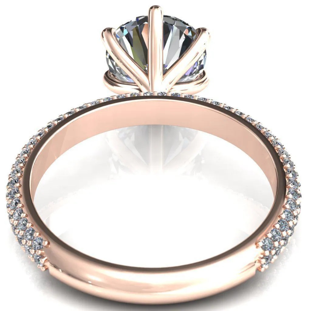Elley Round Center Stone 6 Claw Prong Diamond Accent Engagement Ring
