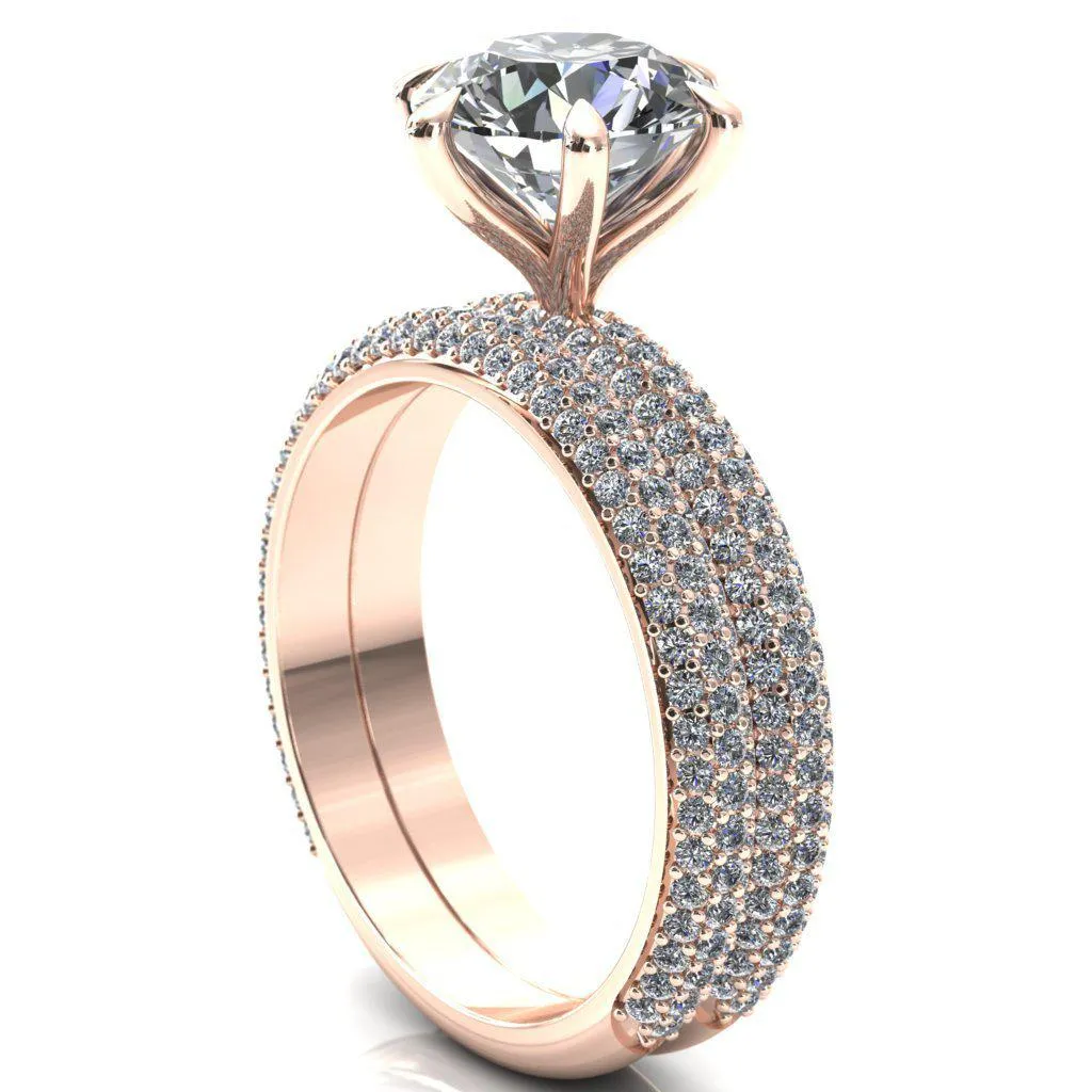 Elley Round Center Stone 6 Claw Prong Diamond Accent Engagement Ring