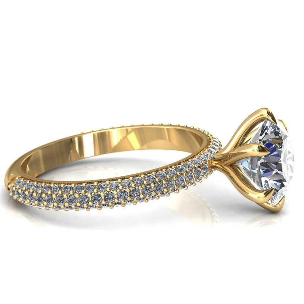 Elley Round Center Stone 6 Claw Prong Diamond Accent Engagement Ring