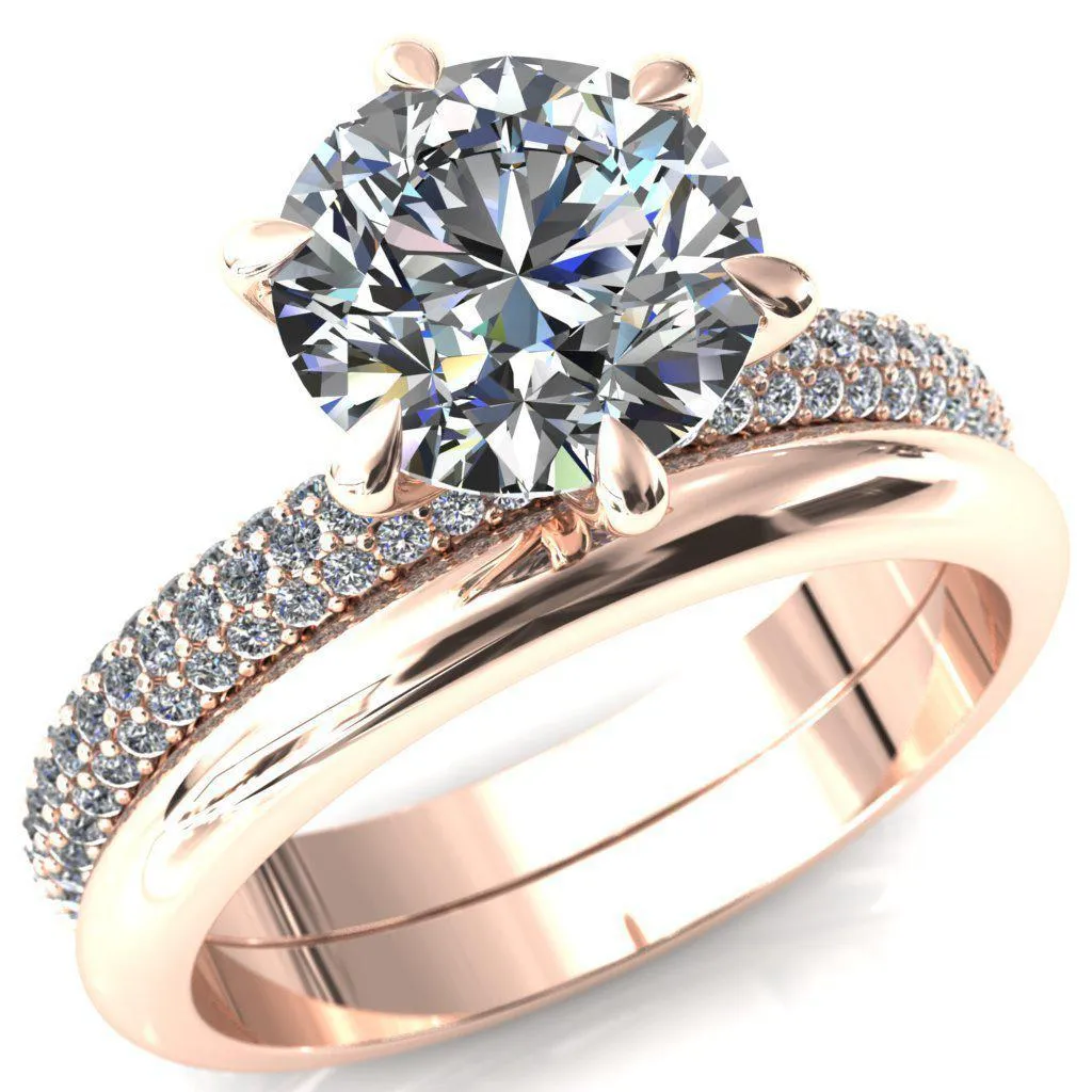Elley Round Center Stone 6 Claw Prong Diamond Accent Engagement Ring
