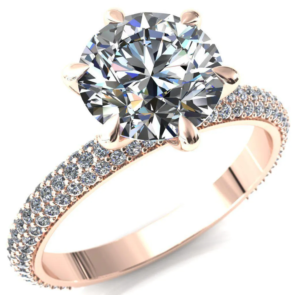Elley Round Center Stone 6 Claw Prong Diamond Accent Engagement Ring