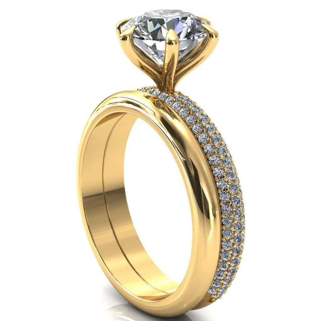 Elley Round Center Stone 6 Claw Prong Diamond Accent Engagement Ring