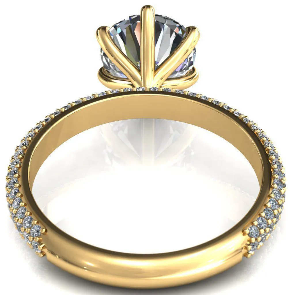 Elley Round Center Stone 6 Claw Prong Diamond Accent Engagement Ring