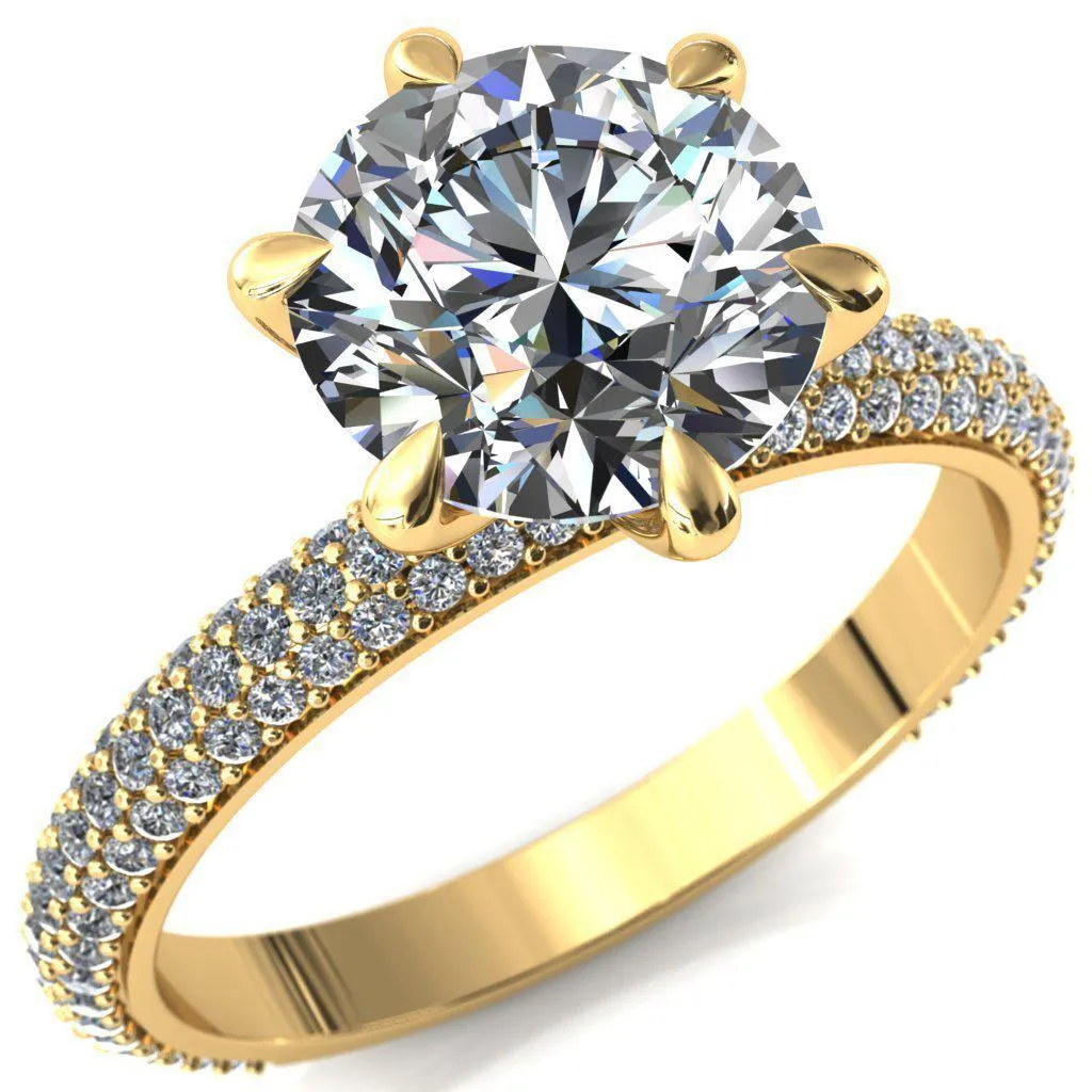 Elley Round Center Stone 6 Claw Prong Diamond Accent Engagement Ring