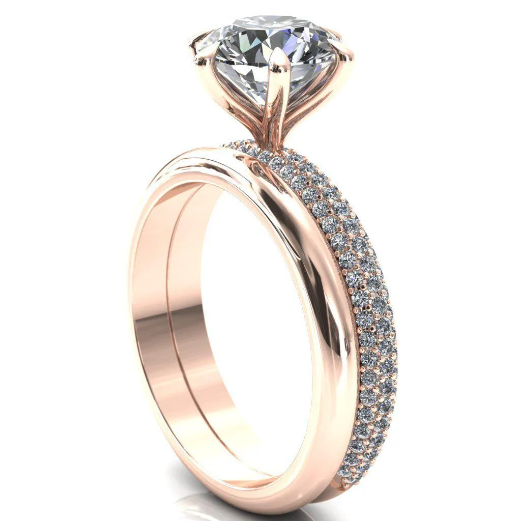Elley Round Center Stone 6 Claw Prong Diamond Accent Engagement Ring