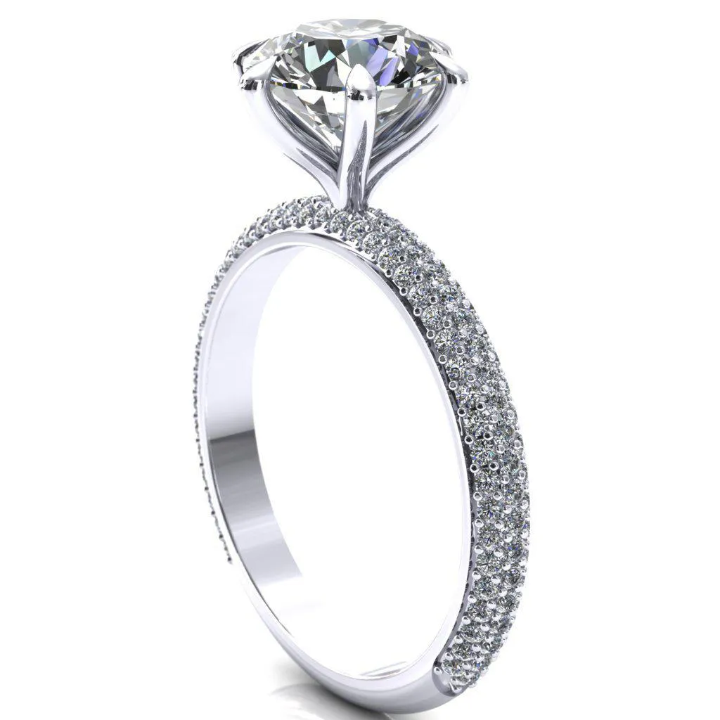 Elley Round Center Stone 6 Claw Prong Diamond Accent Engagement Ring
