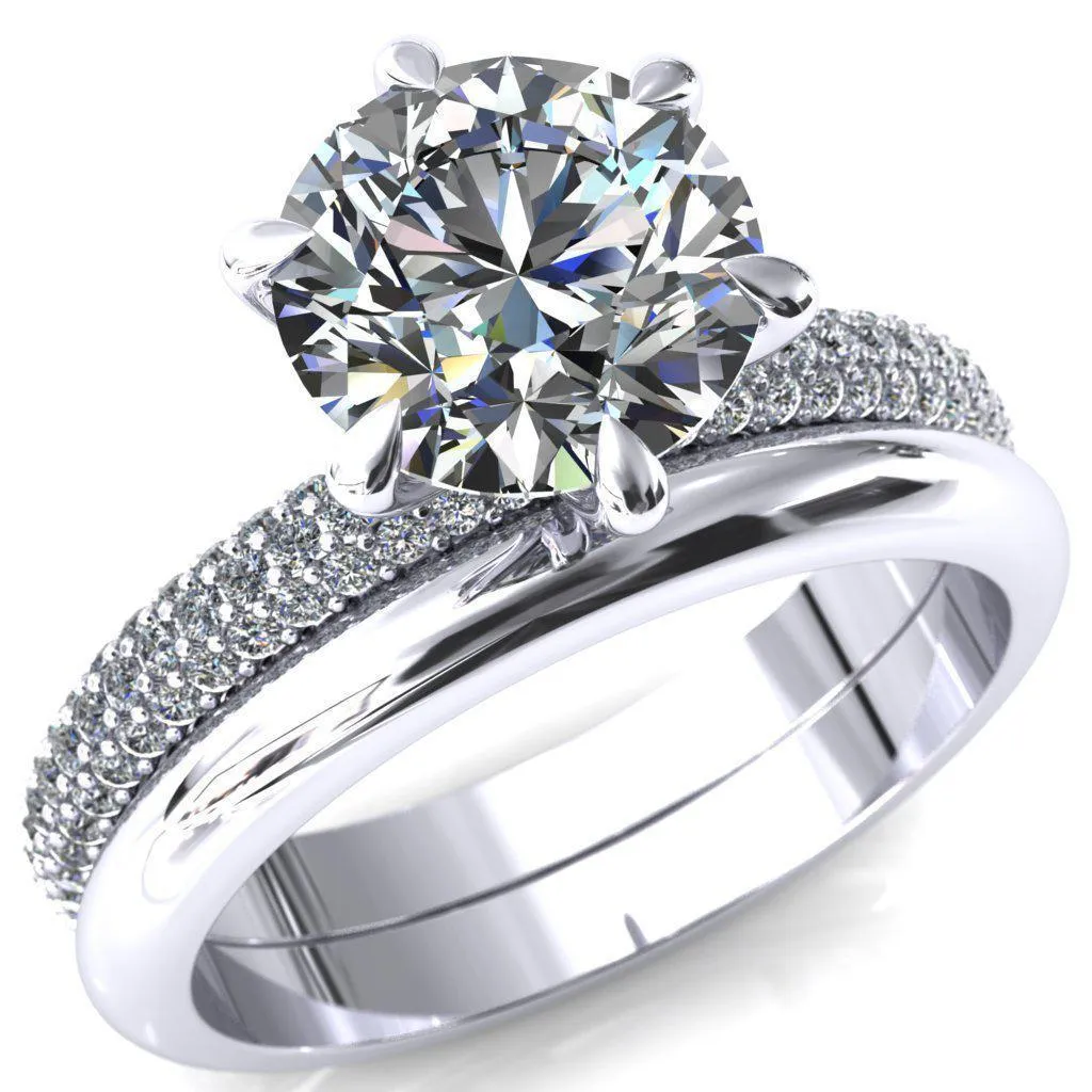 Elley Round Center Stone 6 Claw Prong Diamond Accent Engagement Ring