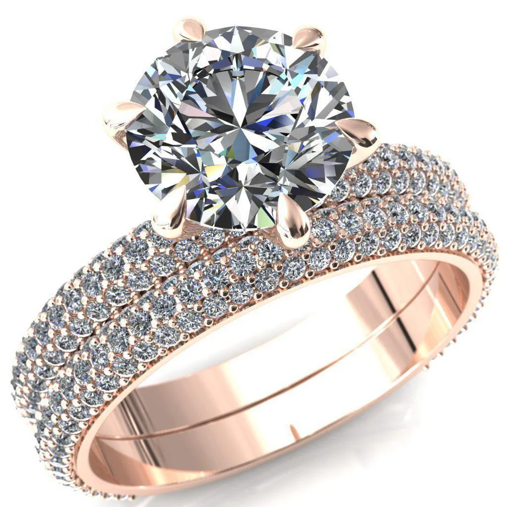 Elley Round Center Stone 6 Claw Prong Diamond Accent Engagement Ring