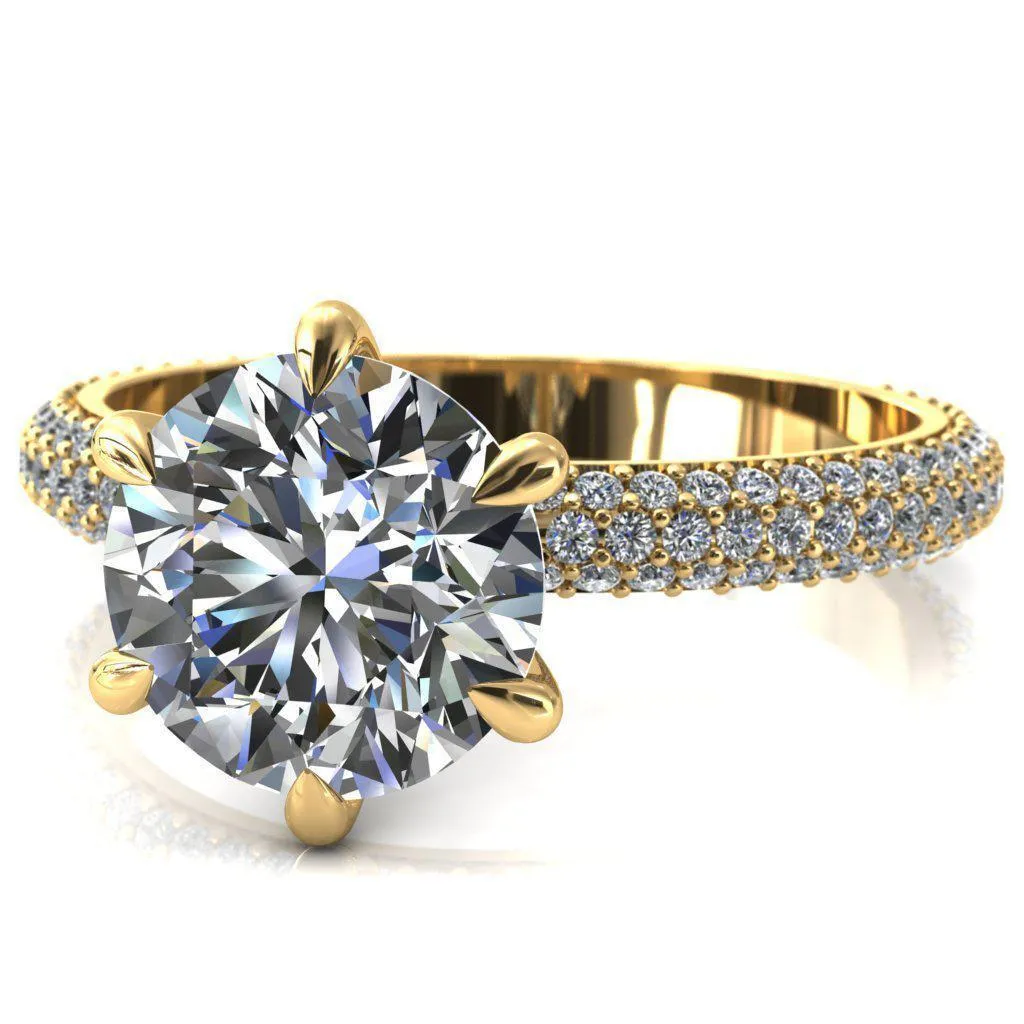 Elley Round Center Stone 6 Claw Prong Diamond Accent Engagement Ring