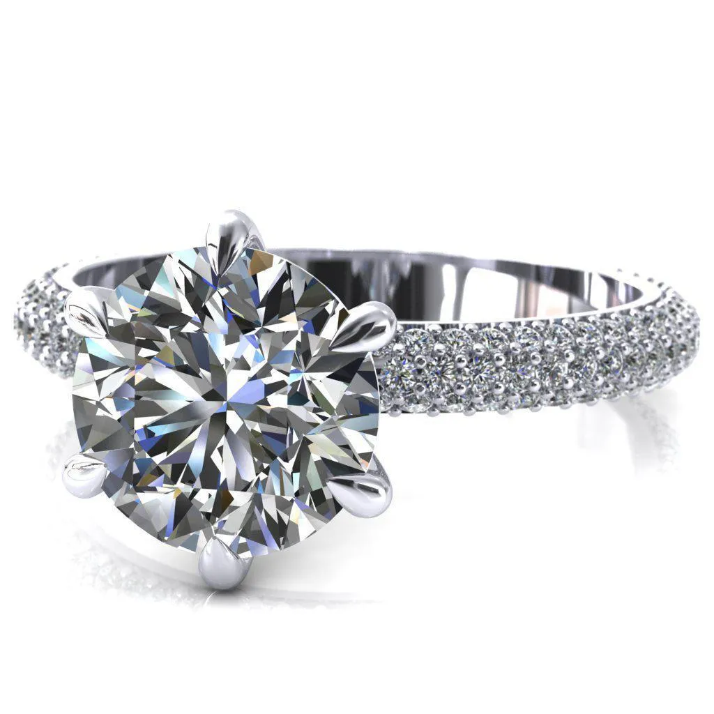 Elley Round Center Stone 6 Claw Prong Diamond Accent Engagement Ring