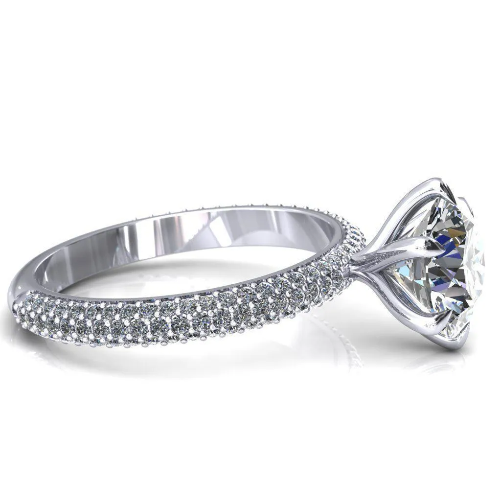Elley Round Center Stone 6 Claw Prong Diamond Accent Engagement Ring