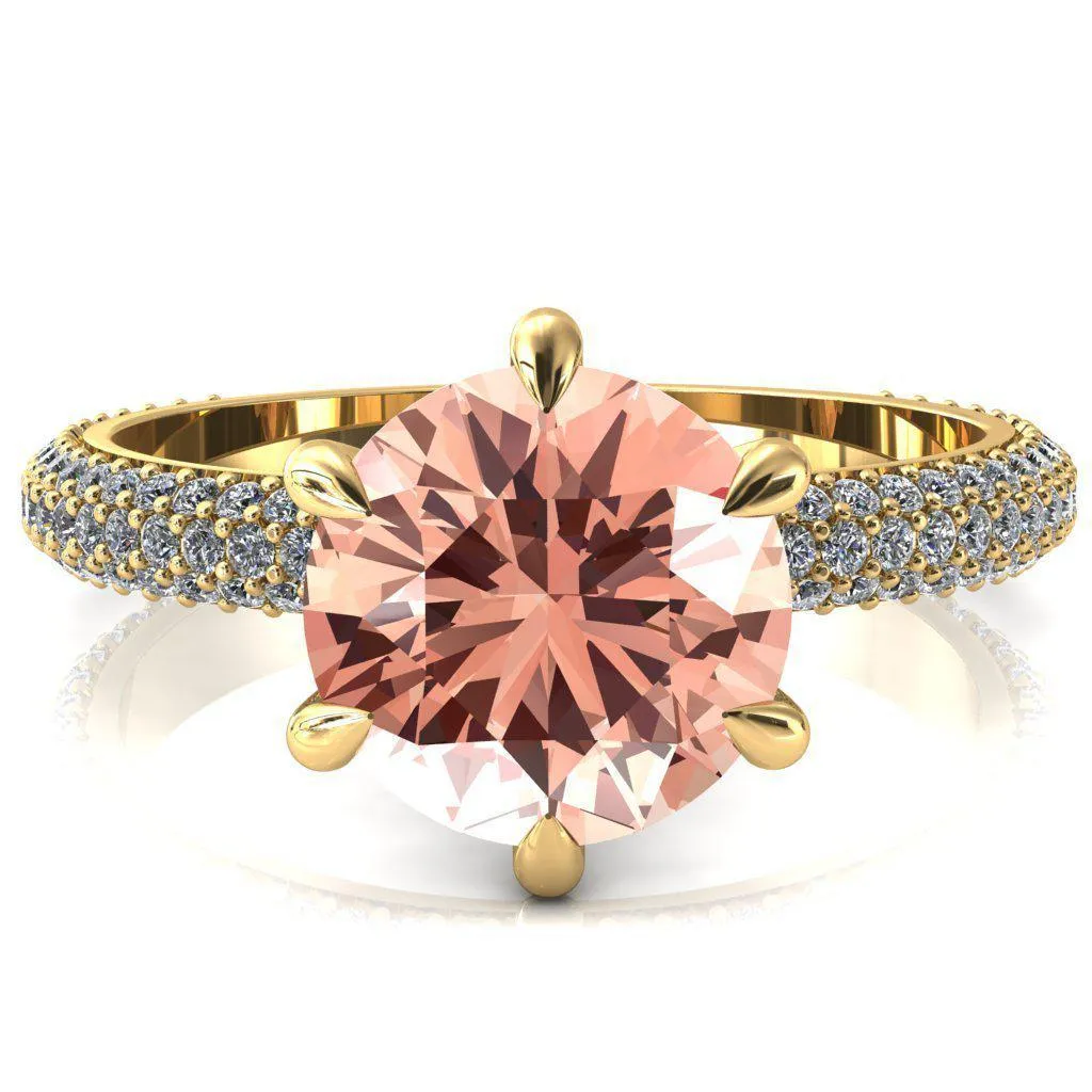 Elley Round Champagne Sapphire 6 Claw Prong Diamond Accent Engagement Ring