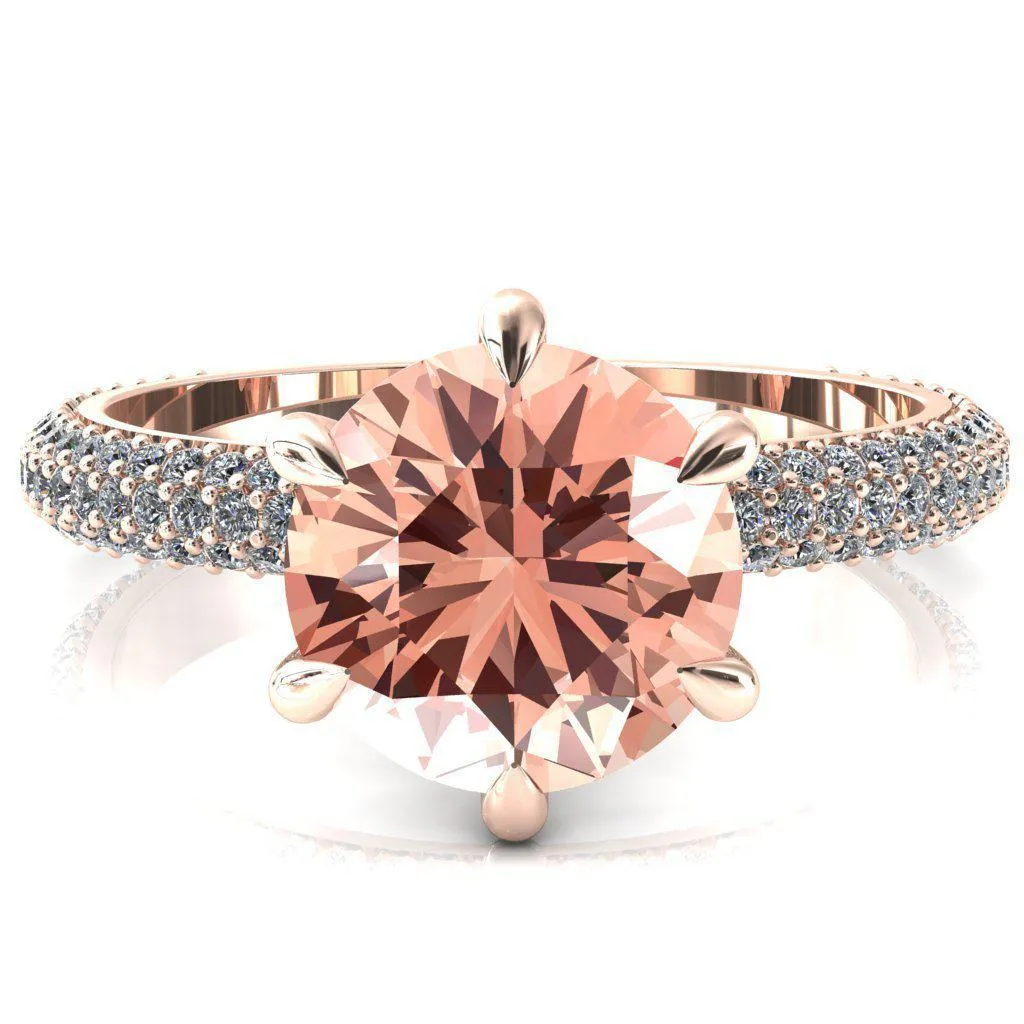 Elley Round Champagne Sapphire 6 Claw Prong Diamond Accent Engagement Ring
