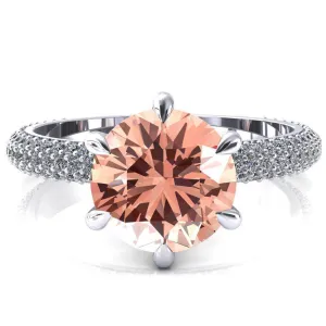 Elley Round Champagne Sapphire 6 Claw Prong Diamond Accent Engagement Ring