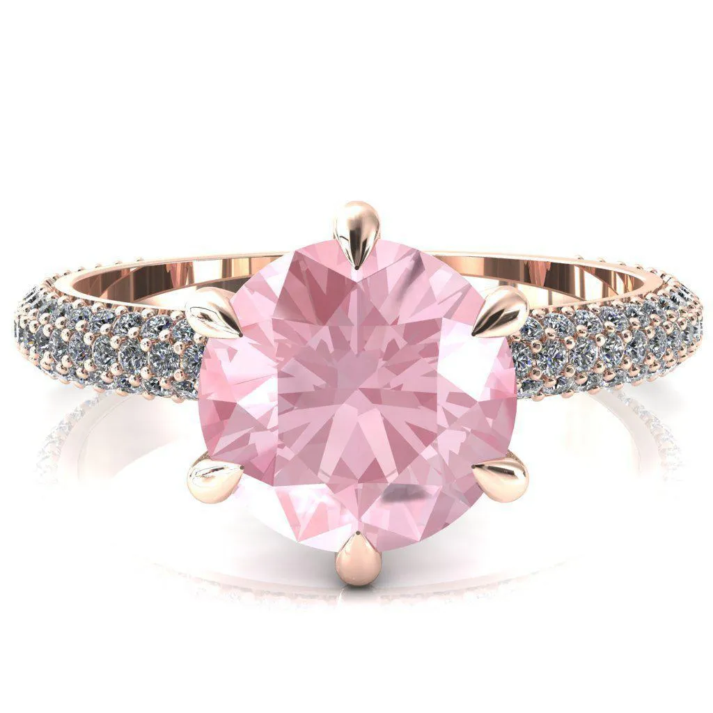 Elley Round Pink Sapphire 6 Claw Prong Diamond Accent Engagement Ring