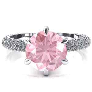Elley Round Pink Sapphire 6 Claw Prong Diamond Accent Engagement Ring