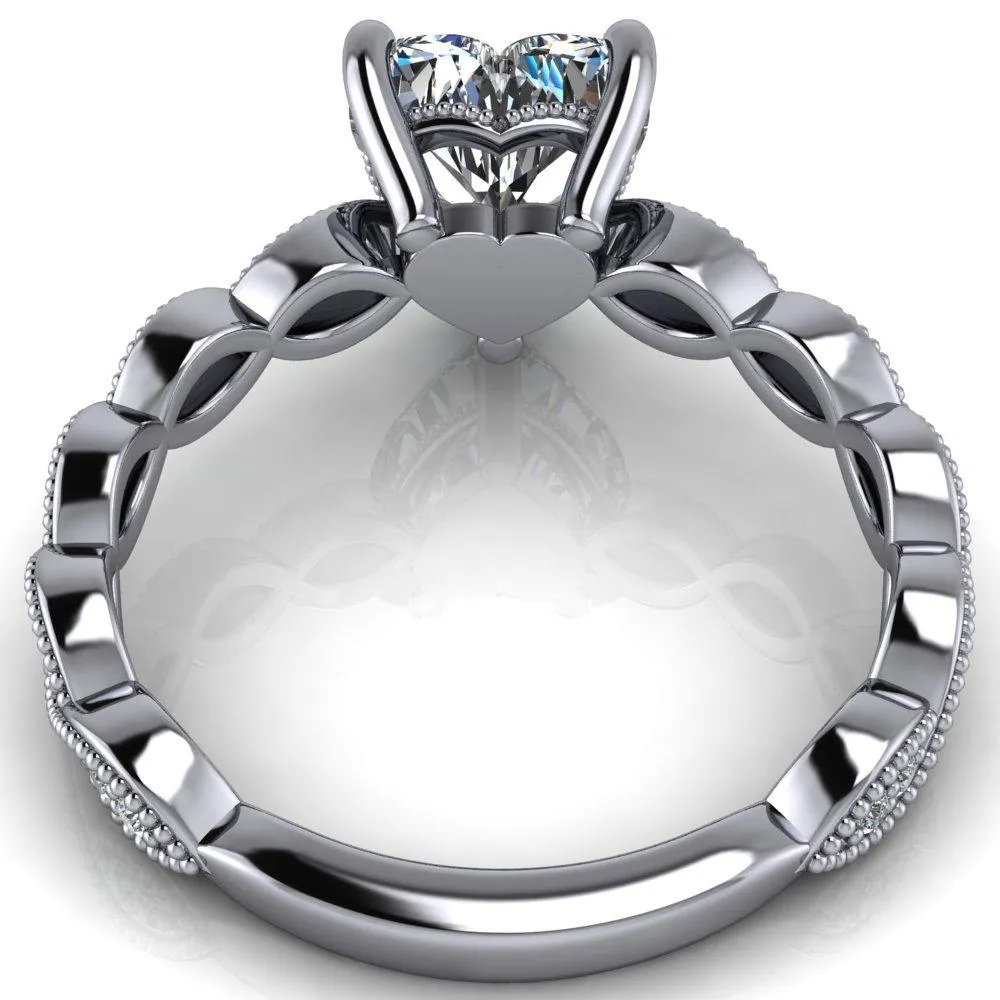 Elsie Heart Moissanite 3 Prong Milgrain 3/4 Infinity Diamond Ring
