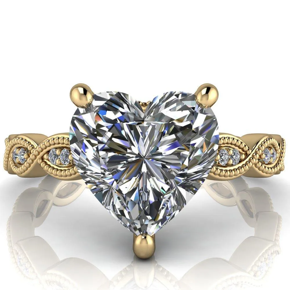 Elsie Heart Moissanite 3 Prong Milgrain 3/4 Infinity Diamond Ring
