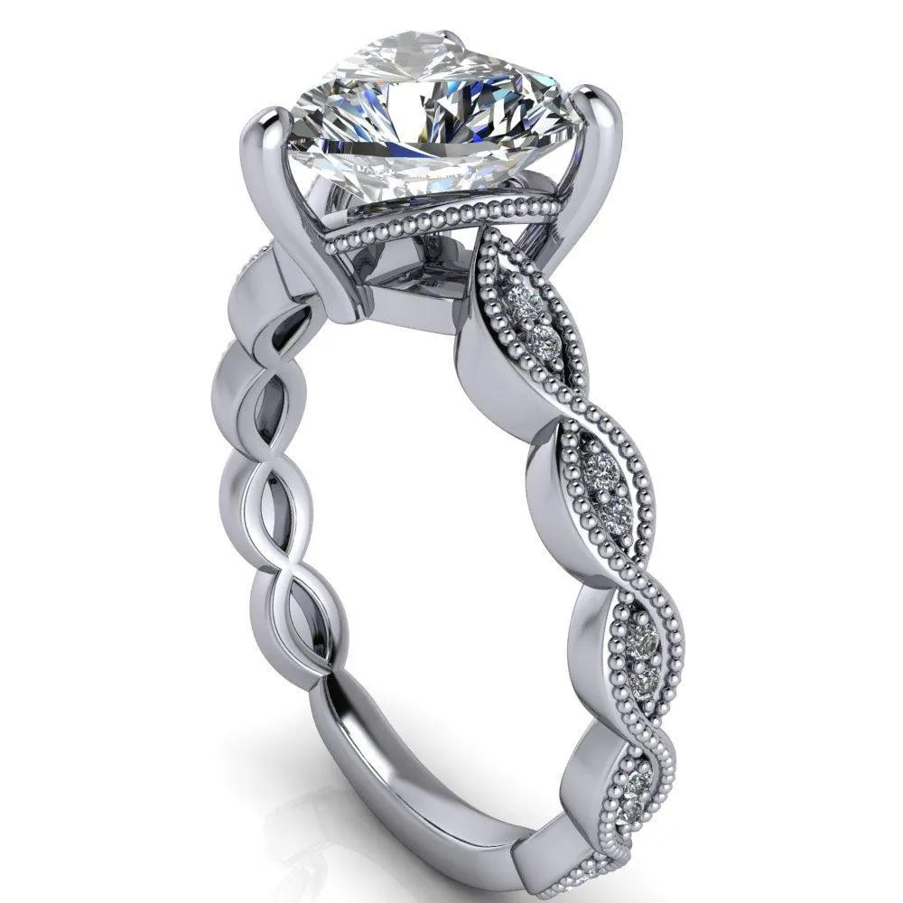 Elsie Heart Moissanite 3 Prong Milgrain 3/4 Infinity Diamond Ring