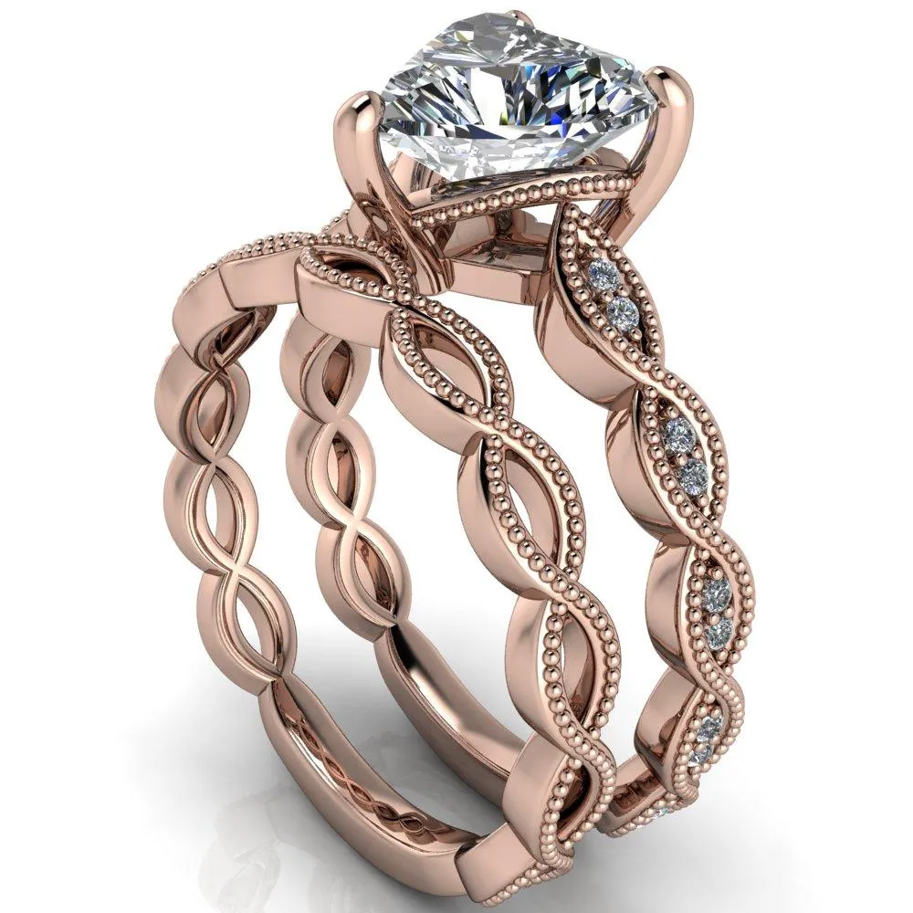 Elsie Heart Moissanite 3 Prong Milgrain 3/4 Infinity Diamond Ring