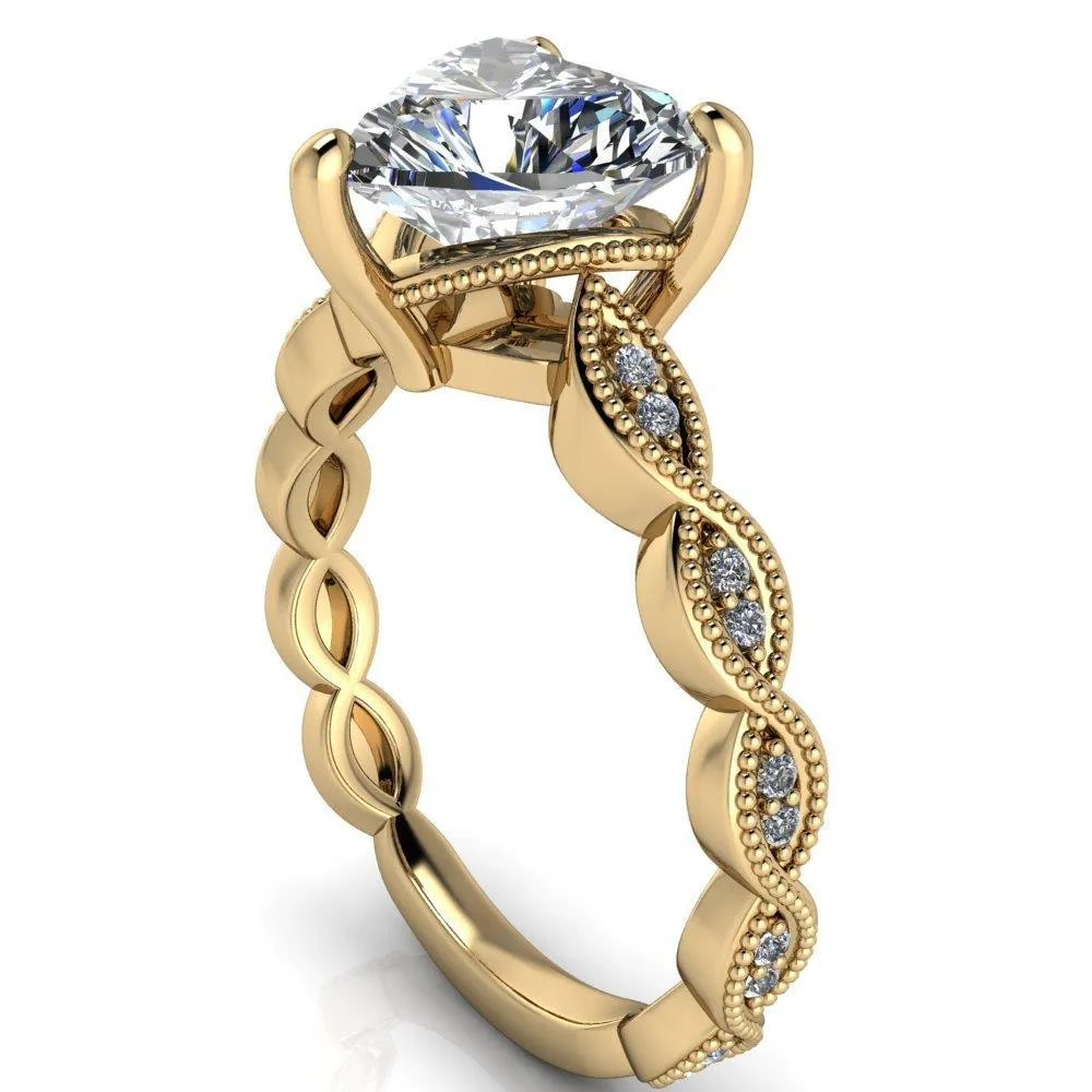Elsie Heart Moissanite 3 Prong Milgrain 3/4 Infinity Diamond Ring