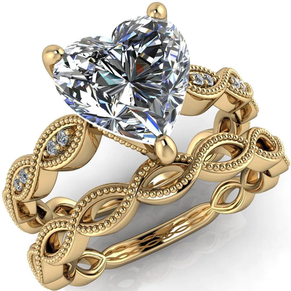 Elsie Heart Moissanite 3 Prong Milgrain 3/4 Infinity Diamond Ring