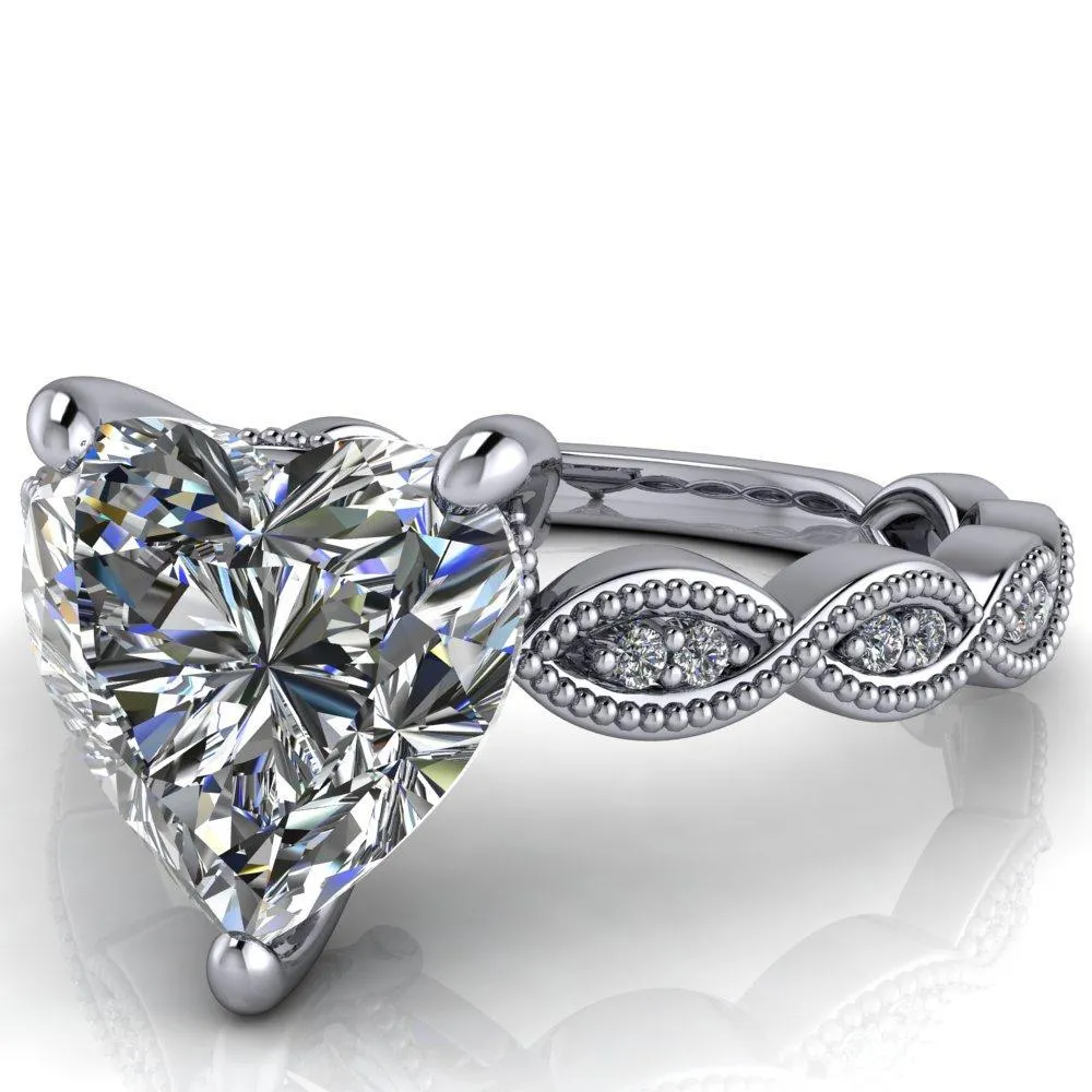 Elsie Heart Moissanite 3 Prong Milgrain 3/4 Infinity Diamond Ring