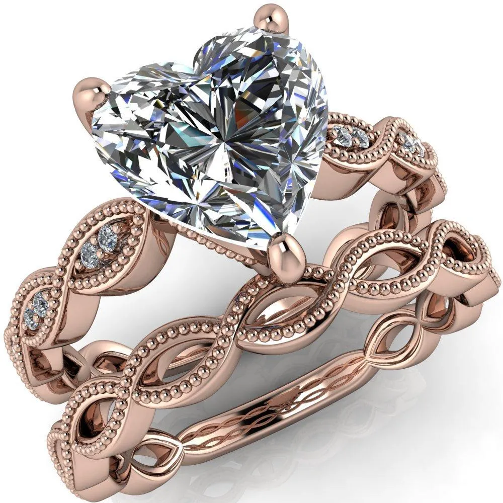 Elsie Heart Moissanite 3 Prong Milgrain 3/4 Infinity Diamond Ring