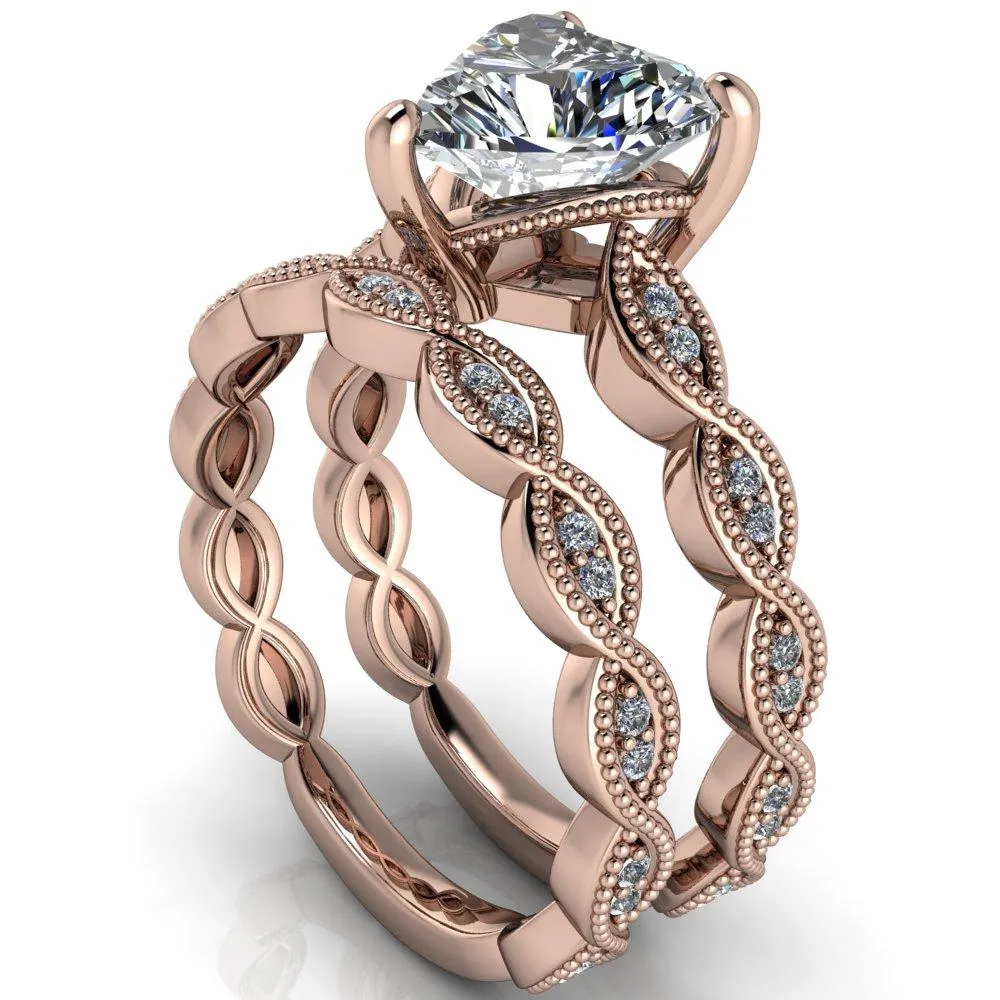 Elsie Heart Moissanite 3 Prong Milgrain 3/4 Infinity Diamond Ring