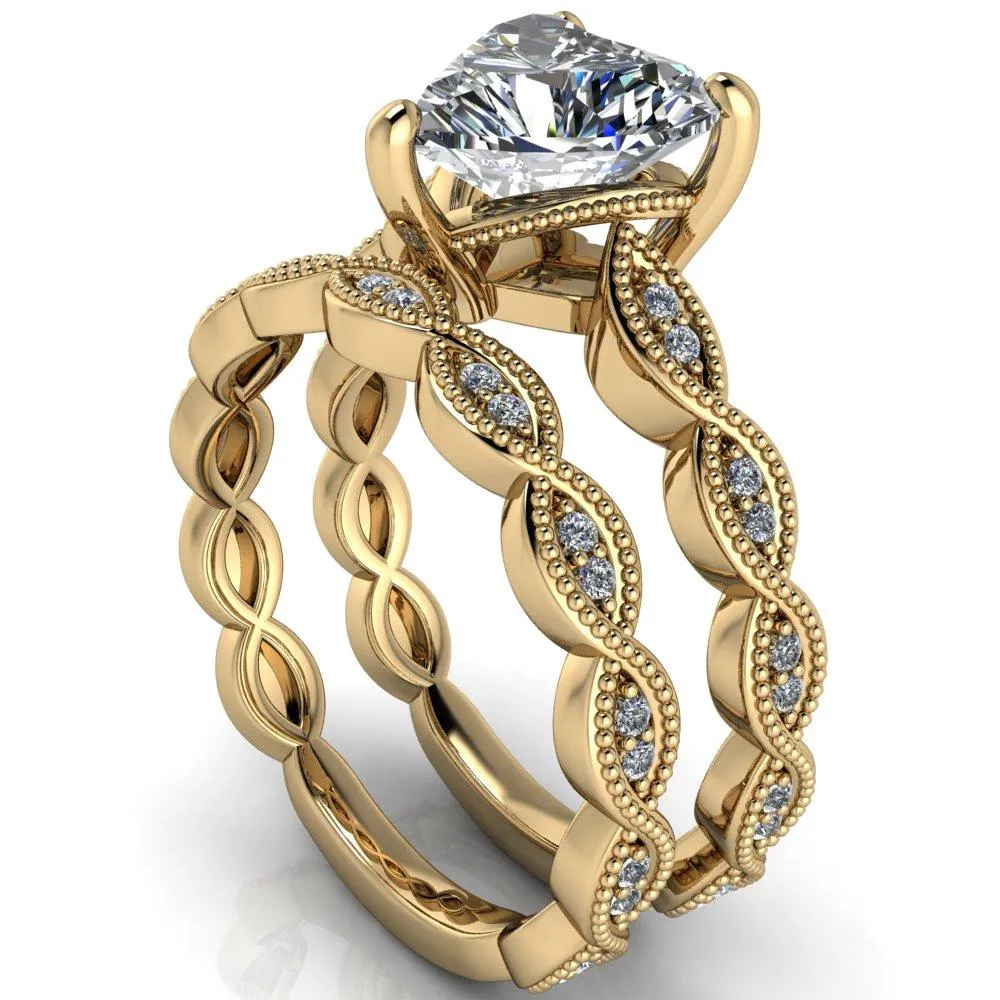 Elsie Heart Moissanite 3 Prong Milgrain 3/4 Infinity Diamond Ring
