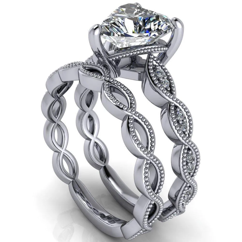 Elsie Heart Moissanite 3 Prong Milgrain 3/4 Infinity Diamond Ring