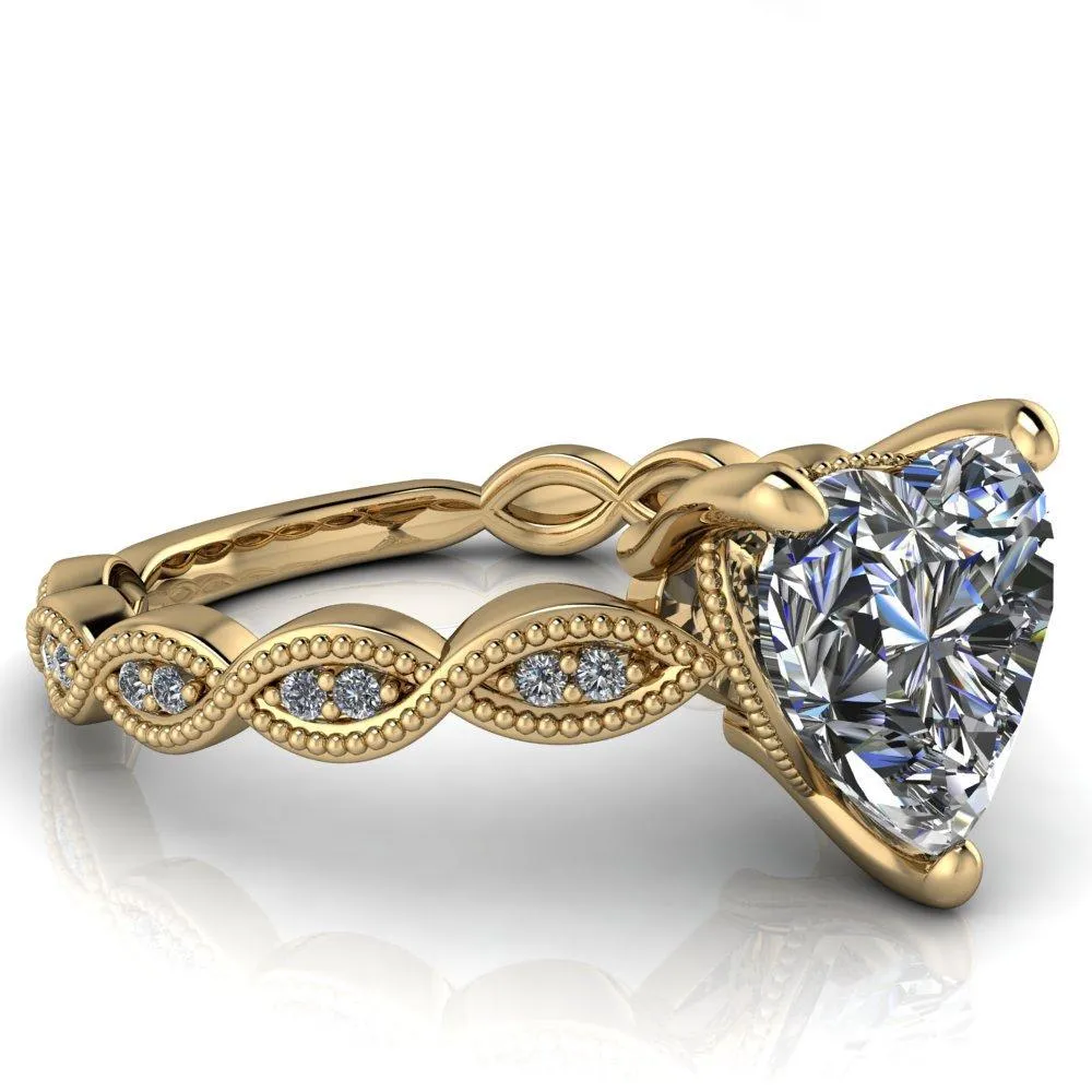 Elsie Heart Moissanite 3 Prong Milgrain 3/4 Infinity Diamond Ring